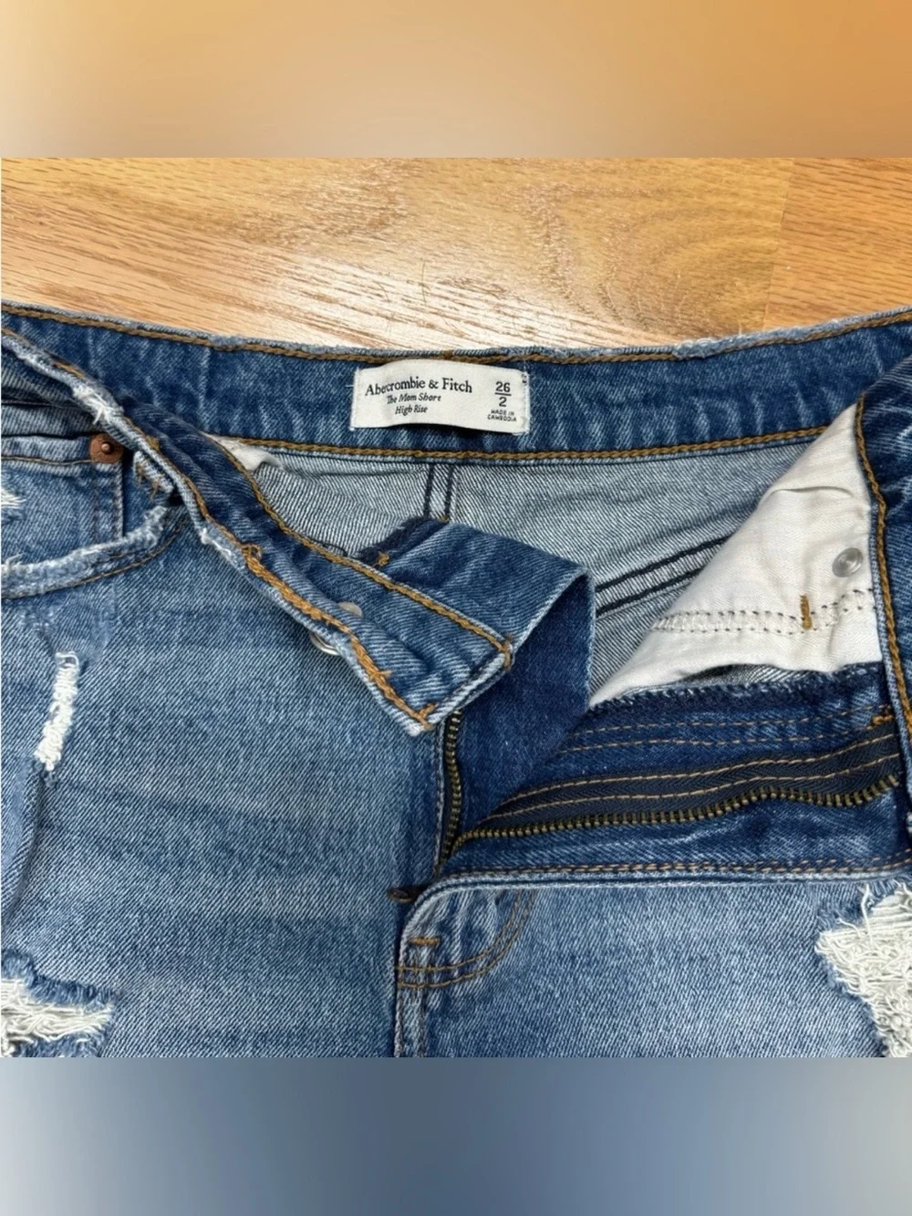 Abercrombie & Fitch “The Mom Short” High Rise Distressed Denim Shorts